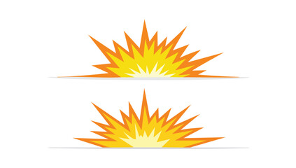 Two cartoon explosions with orange and yellow flames on white background