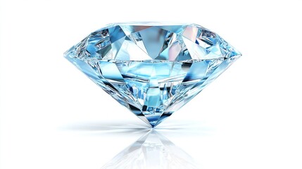 Sparkly, detailed blue diamond casting a slight reflection on a white surface