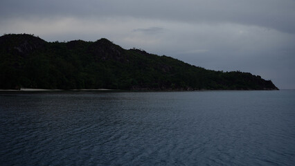 Night shot from a boat of Seychelles Island Curieuse