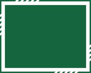 Simple solid green background with a white border and diagonal stripes in the corners