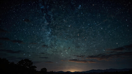 山の向こうに見える星空、夜景