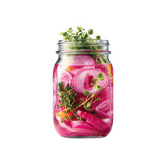 Pickled Red Onions in Mason Jar with Fresh Herbs