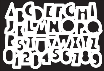 Simple, thick, humorous,  geometric letter font with holiday and party theme. Book, literature, fairy tale, cartoon, captions. Latin alphabet letters and numbers. No AI used