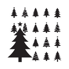 Obraz premium Black Christmas Tree Silhouettes Set on White Background vector