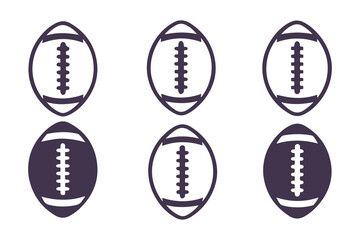 American football silhouette icon set. Vector symbols of balls for sports game design and team logos.