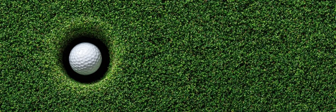 Golf Ball In Cup. Putting the Ball into the Hole on the Green Golf Course - Powered by Adobe