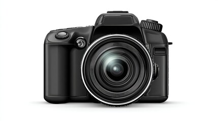Digital camera on white background, capturing details, used for photography, clear isolated shot