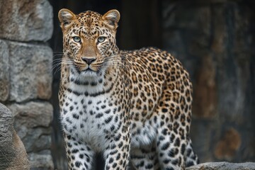 Fototapeta premium Grey Leopard. Majestic Spotted Big Cat in the Wild Facing Camera