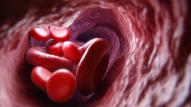 Red blood cell flow inside artery reveals brain stroke risk with vascular blood circulation and artery vein structure concept