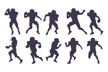 American football player silhouette set. Vector collection of athletes in various running and action poses for sports design.