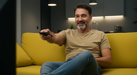 Man watching television on couch