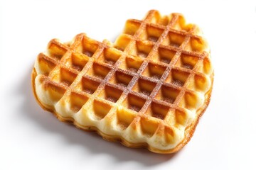Heart Waffle. Belgian Style Delicacy for Breakfast and Dessert on White Background