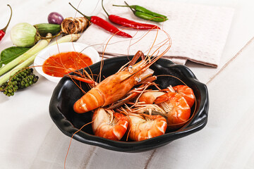 Boiled tiger prawn with sauce