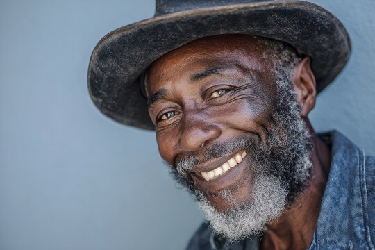 Homeless Smiling. Senior African American Man in a Happy Expression - Powered by Adobe