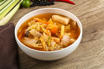 Korean kimchi soup with seafood