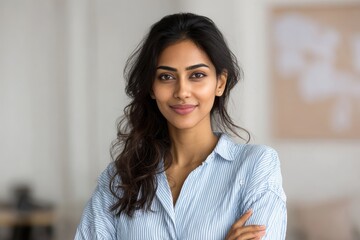 Indian Seller. Cheerful Businesswoman Indoor Portrait. Confident and Attractive Lady Willing to Assist Customers