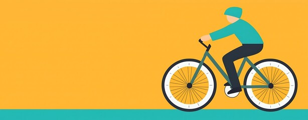 Fototapeta premium Illustration of Person Riding Bicycle Against Bright Yellow Background, emphasizing health and outdoor activity in a modern design style.