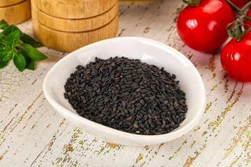 Black sesame seeds in the bowl