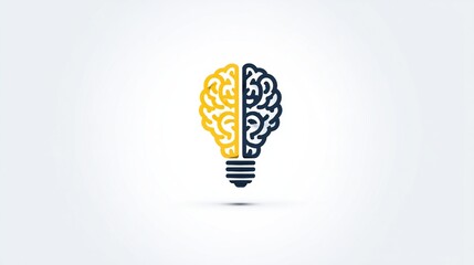 and keywords for the image

 Light Bulb Shaped Like Brain with Two Colors on Light-Gray Background