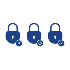 Forget, reset and success password set filled and line icon, padlock vector illustration