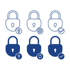 Forget, reset and success password set filled and line icon, padlock vector illustration