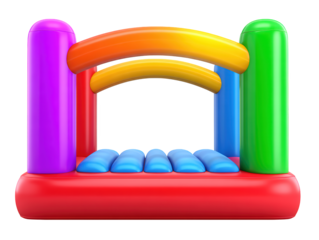 Giant inflatable rainbow ball toy on colorful playground, summer fun for kids