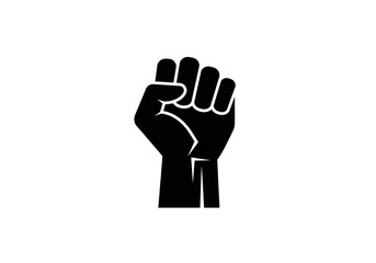 Obraz premium A black fist raised in the air against a white background symbolizing solidarity and empowerment