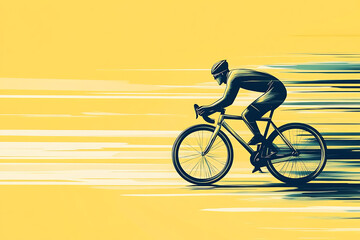 Fototapeta premium Cyclist racing through a vibrant yellow landscape, showcasing speed and motion in an abstract style
