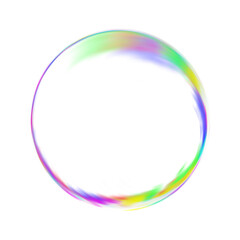 Colorful soap bubble with rainbow reflection on transparent background