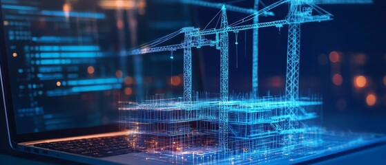 Fototapeta premium Digital Building Design on Laptop Screen
