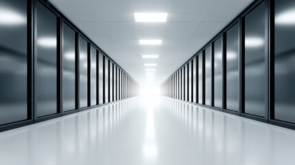 Fototapeta premium Sterile Modern Server Room Corridor