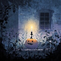 haunted candle halloween illustration