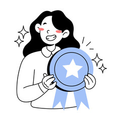 Cartoon of Person Holding Achievement Medal