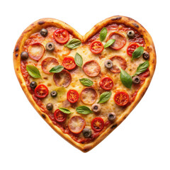 delicious heart shaped pizza isolated on transparent background
