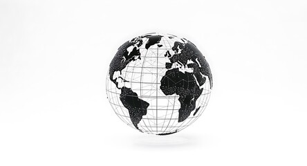 A grayscale 3D model of the Earth, showing continents and gridlines.