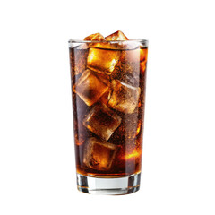 glass of cola with ice isolated on transparent background