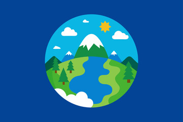 Earth Globe Illustration On With Plants Copy Space