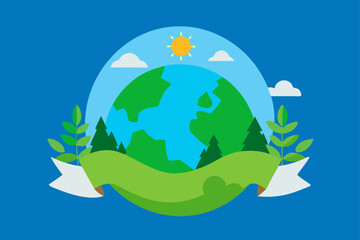 Naklejka premium Earth Globe Illustration On With Plants Copy Space