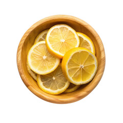 lemon slices on wooden bowl 