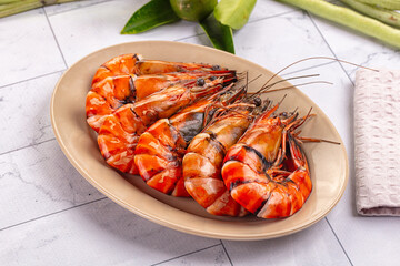 Hot boiled big tiger prawn