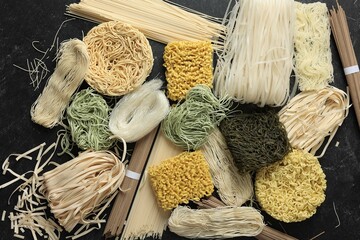 Top View Various Type Raw Asian Dry Noodle