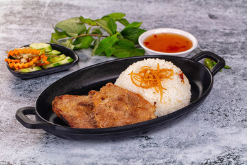 Roasted pork steak with rice