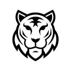Minimalist tiger face icon with sharp curves for jungle strength and wild logo design