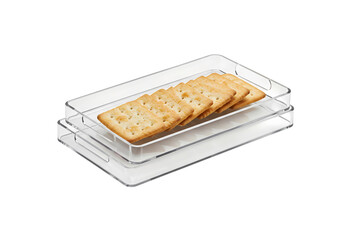 Neatly Stacked Crackers in Clear Plastic Trays A Kitchen Organization Detail isolated on transparent background