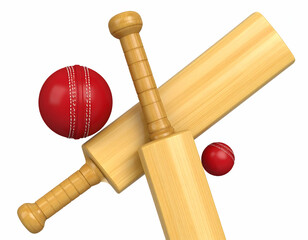 Cricket Bats and Red Balls Sports Equipment Game Team Competition Wood Action Training Match Play