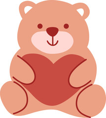 Adorable Cartoon Teddy Bear Holding Red Heart Illustration for Love, Valentine's Day, and Affection
