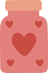 Cute Pink Jar with Red Hearts Illustration for Love and Valentine's Day