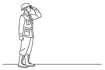 Line Art Illustration of a Military Officer Saluting with Respectful Gesture Silhouette This line art depicts