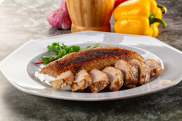 Roasted duck breast with slices