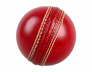 Red Cricket Ball Isolated on White Background Sport Game Leather Ball Stitching Close up Equipment